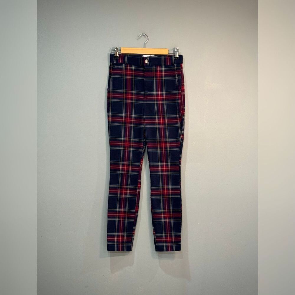 Navy Hollister Plaid Stretch Waist Ultra High Rise Pants Size M VGUC